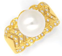 Foto 1 - Ring 10,3mm Südsee Perle, 40 Diamanten, Gelbgold, S4734