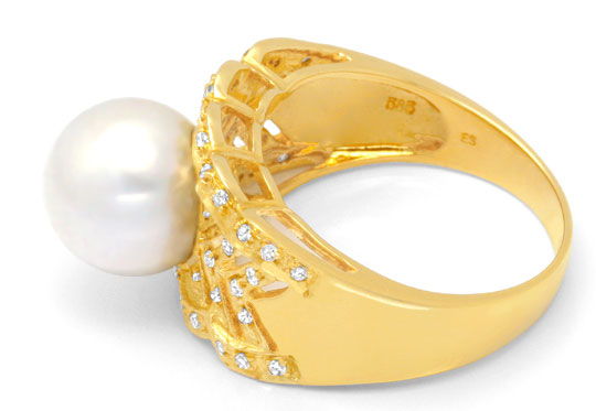 Foto 3 - Ring 10,3mm Südsee Perle, 40 Diamanten, Gelbgold, S4734