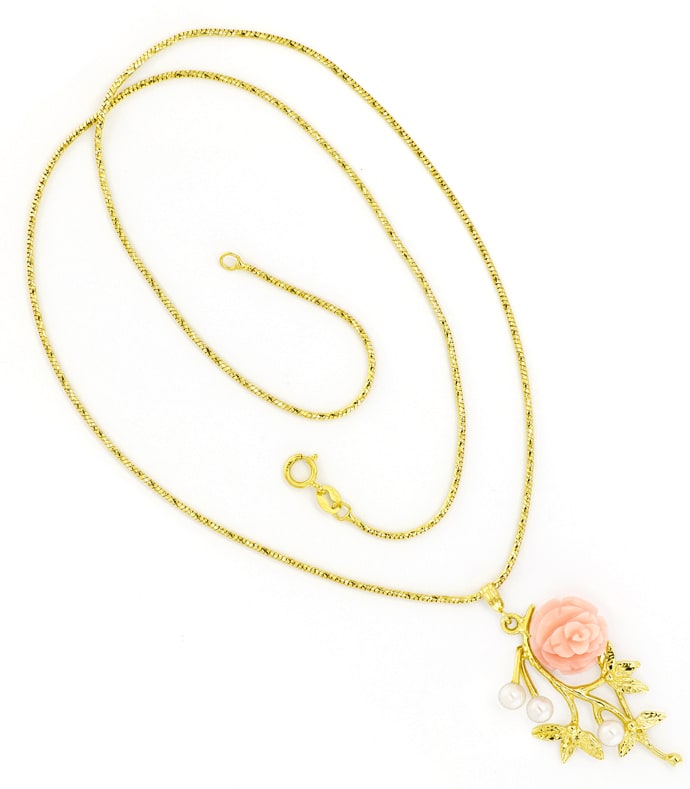 Foto 3 - Rose aus Koralle Perlen Anhänger an Goldkette, S5989